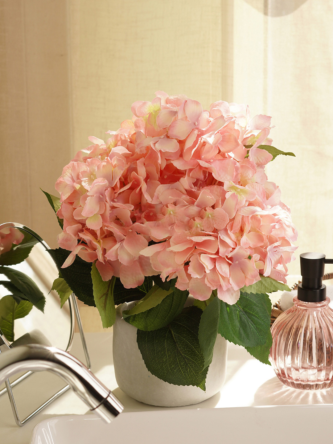 

Pure Home and Living Pink & Green Hydrangea Bush in Cement Pot
