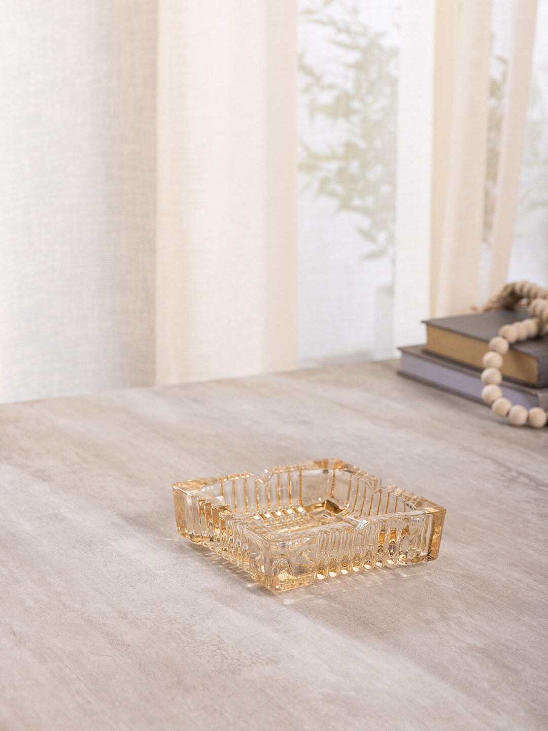 

Pure Home and Living Transparent Square Amber Ash Tray, Gold