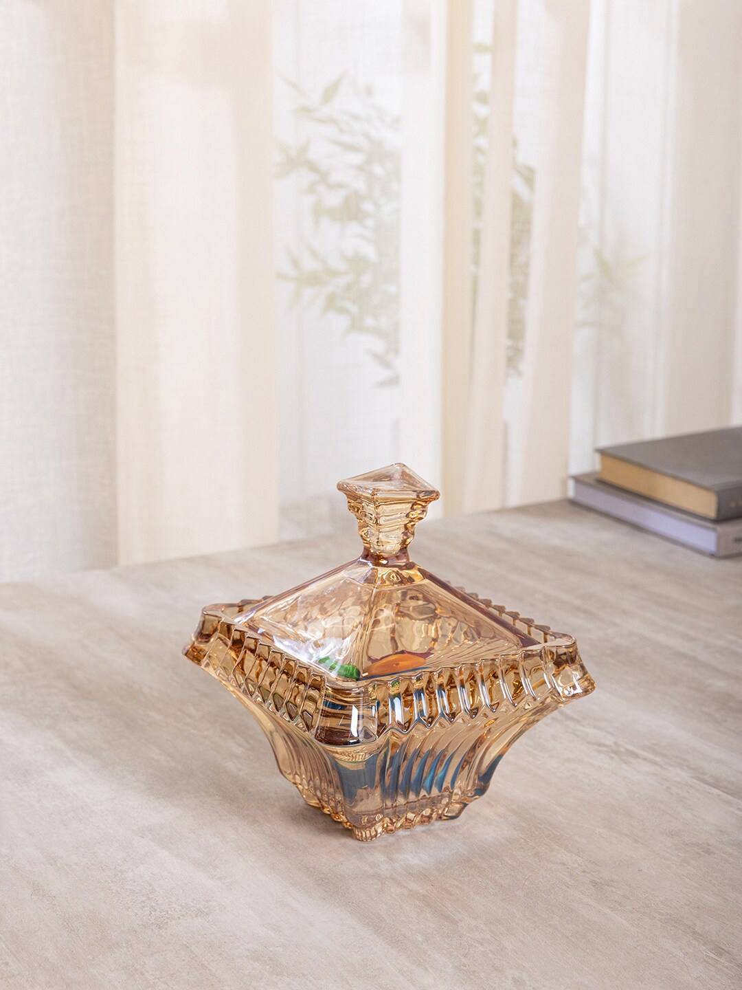 

Pure Home and Living Gold-Toned Amber Glass Candy Jar