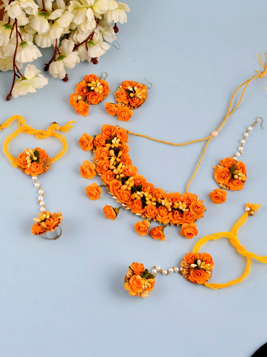 

Silvermerc Designs Orange Radhika Rani Flower Jewellery Set