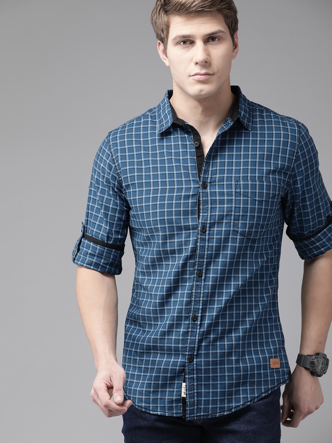 

Roadster Men Blue Tartan Checks Casual Shirt