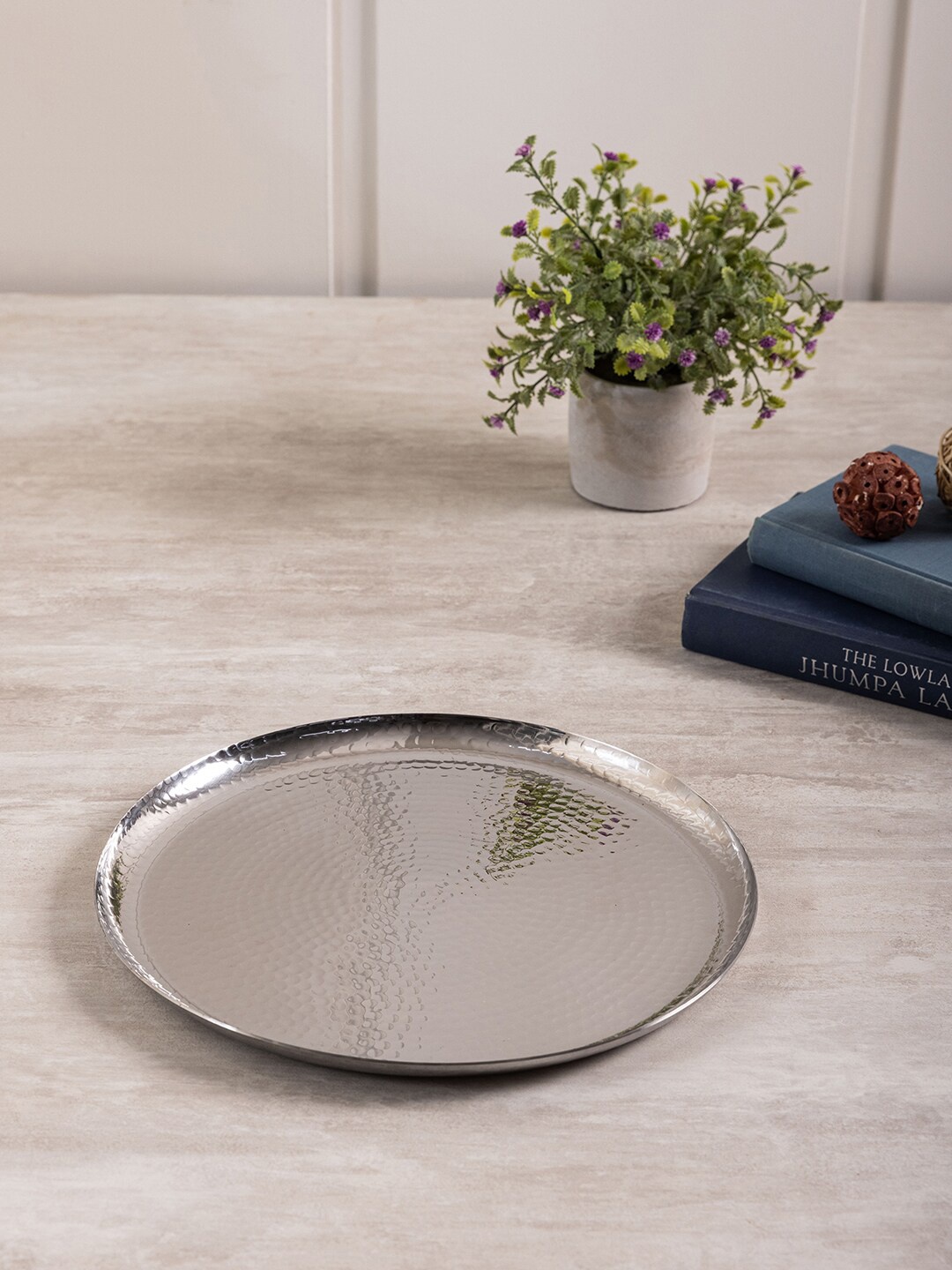 

Pure Home and Living Silver-Toned Hammered Round Bar Tray