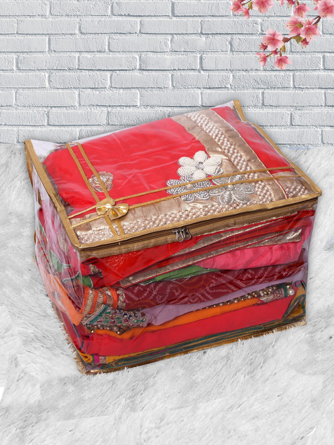 

Kuber Industries Transparent & Gold-Toned Solid Saree Organisers