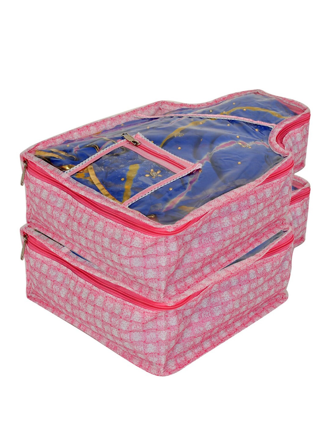 

Kuber Industries Set Of 2 Pink Checked Blouse Organisers