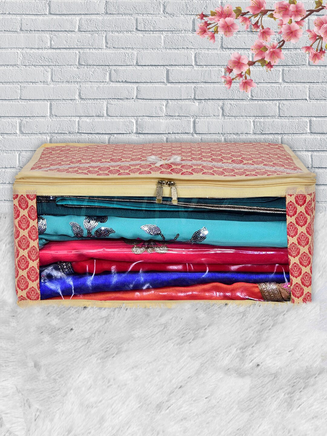 

Kuber Industries Pink Printed Saree Organiser
