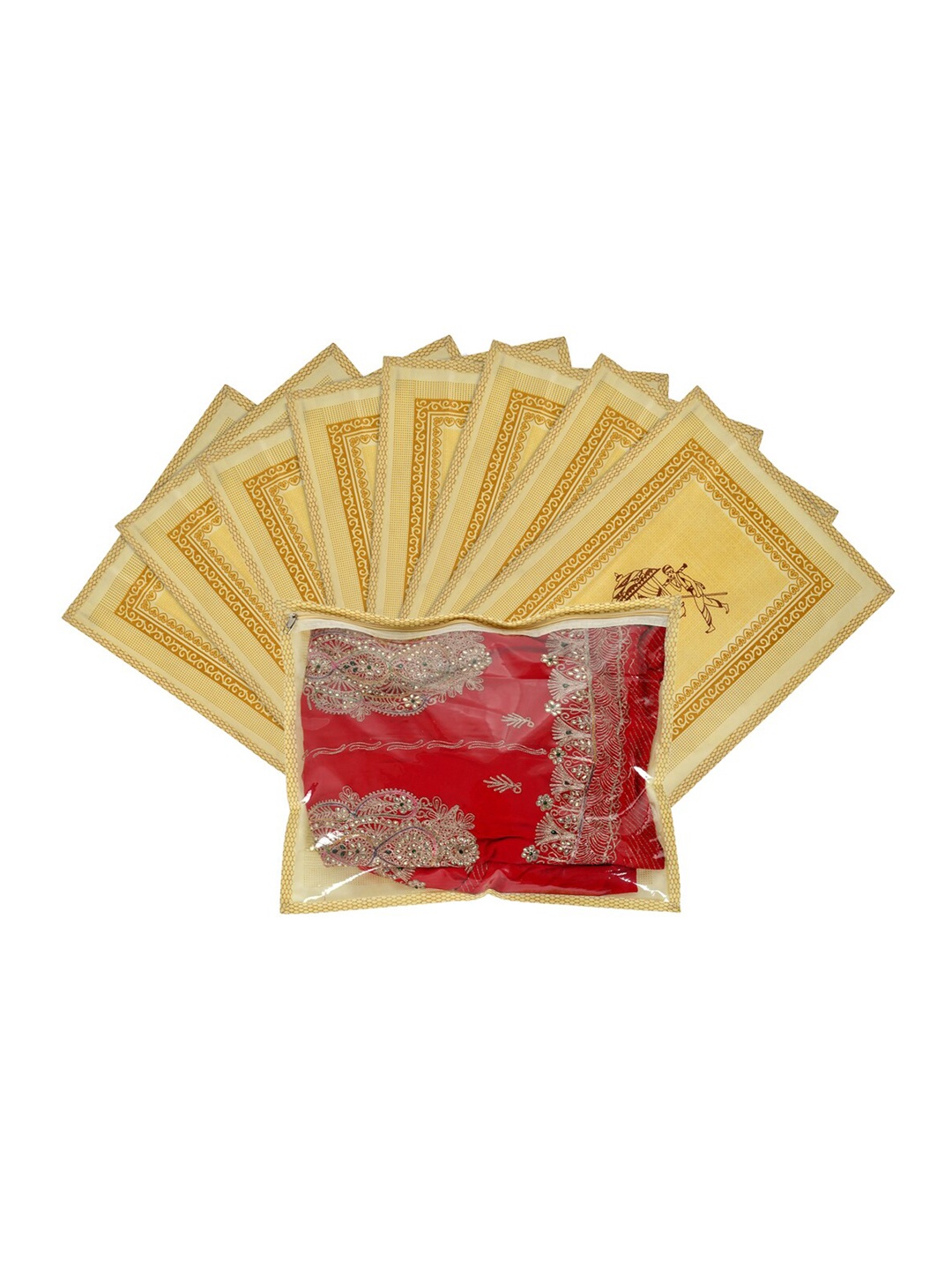 

Kuber Industries Set of 9 Gold-Toned Printed Saree Organisers