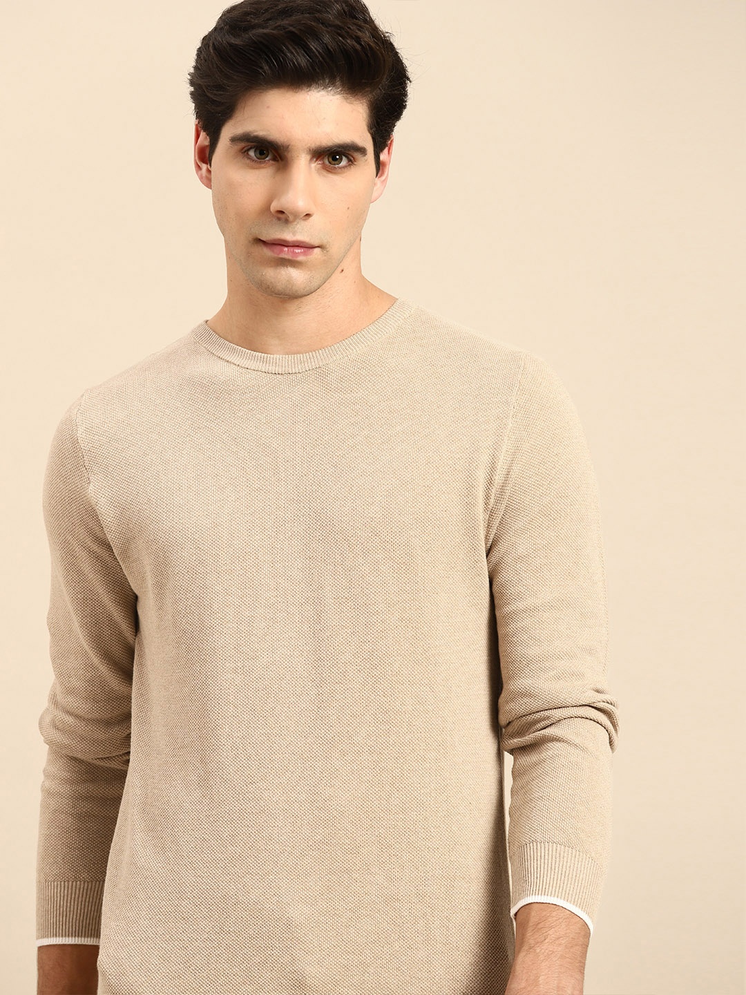 

United Colors of Benetton Men Beige Pure Cotton Pullover