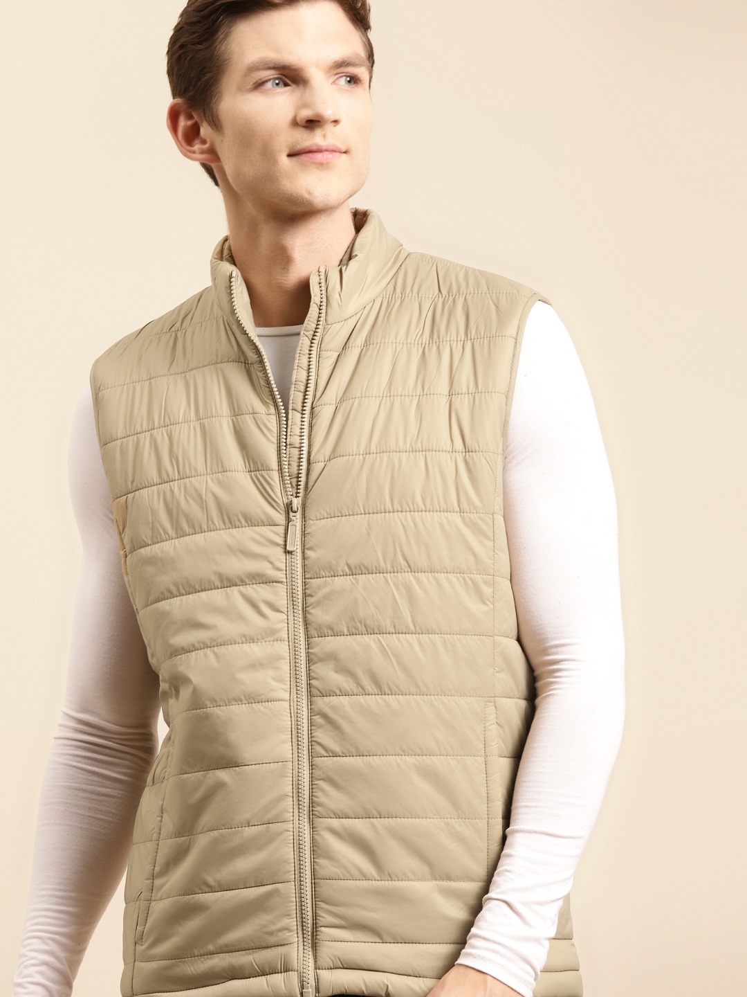 

United Colors of Benetton Men Beige Solid PaddedJacket