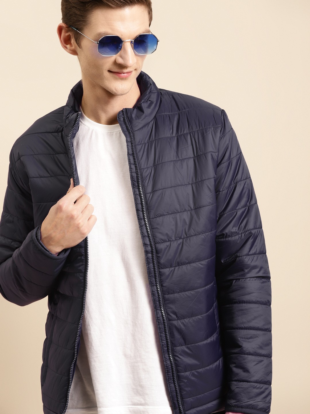 

United Colors of Benetton Men Navy Blue Solid Padded Jacket