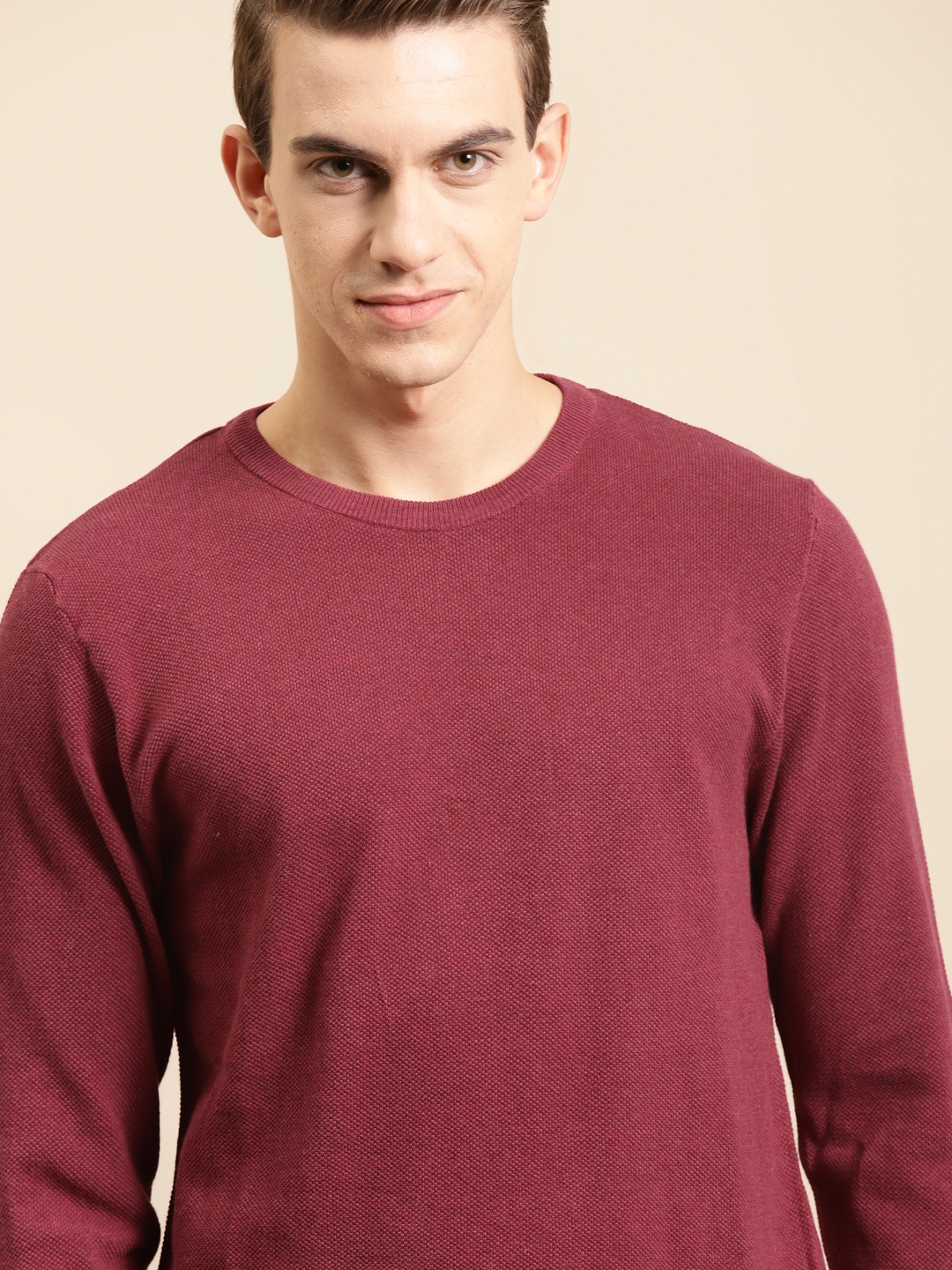 

United Colors of Benetton Men Red Pure Cotton Solid Pullover