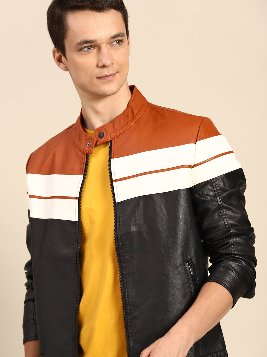

United Colors of Benetton Men Black & Brown Colourblocked Jacket