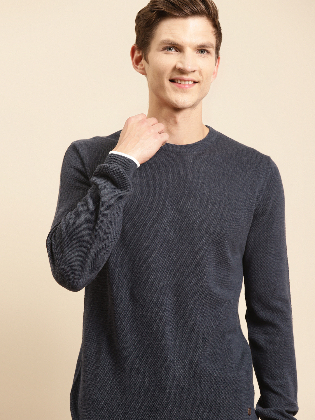 

United Colors of Benetton Men Charcoal Grey Pure Cotton Solid Pullover