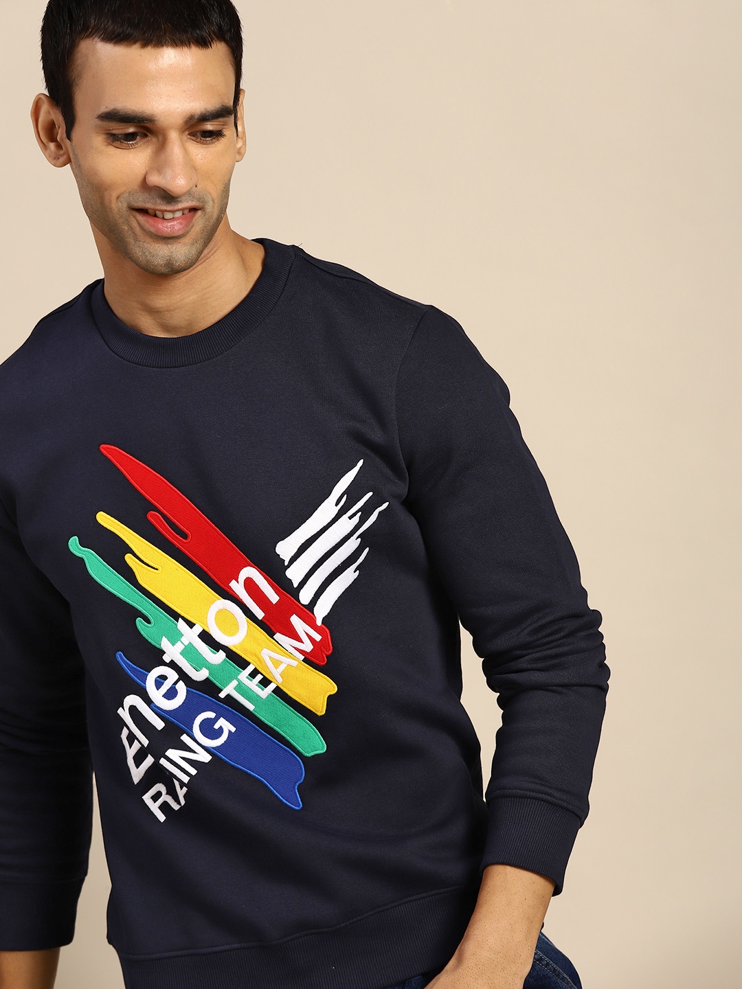 

United Colors of Benetton Men Navy Blue Sweatshirt