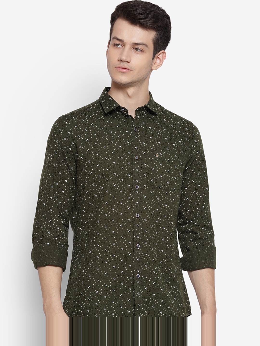 

Turtle Men Green Slim Fit Opaque Printed Casual Shirt