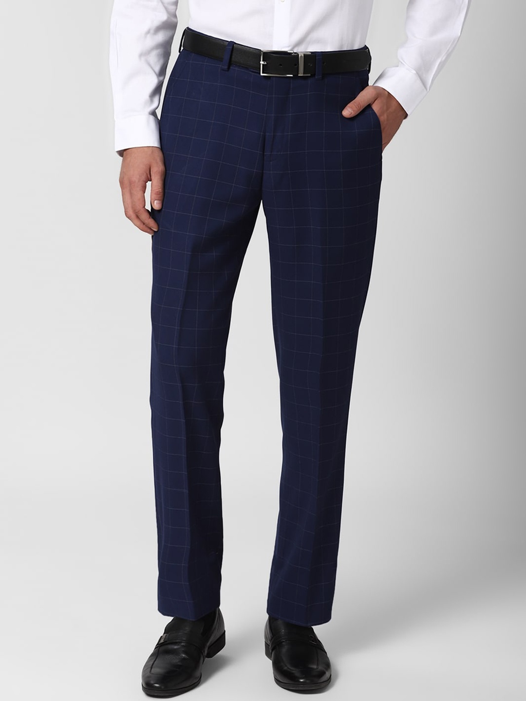

Peter England Elite Men Navy Blue Checked Slim Fit Formal Trousers