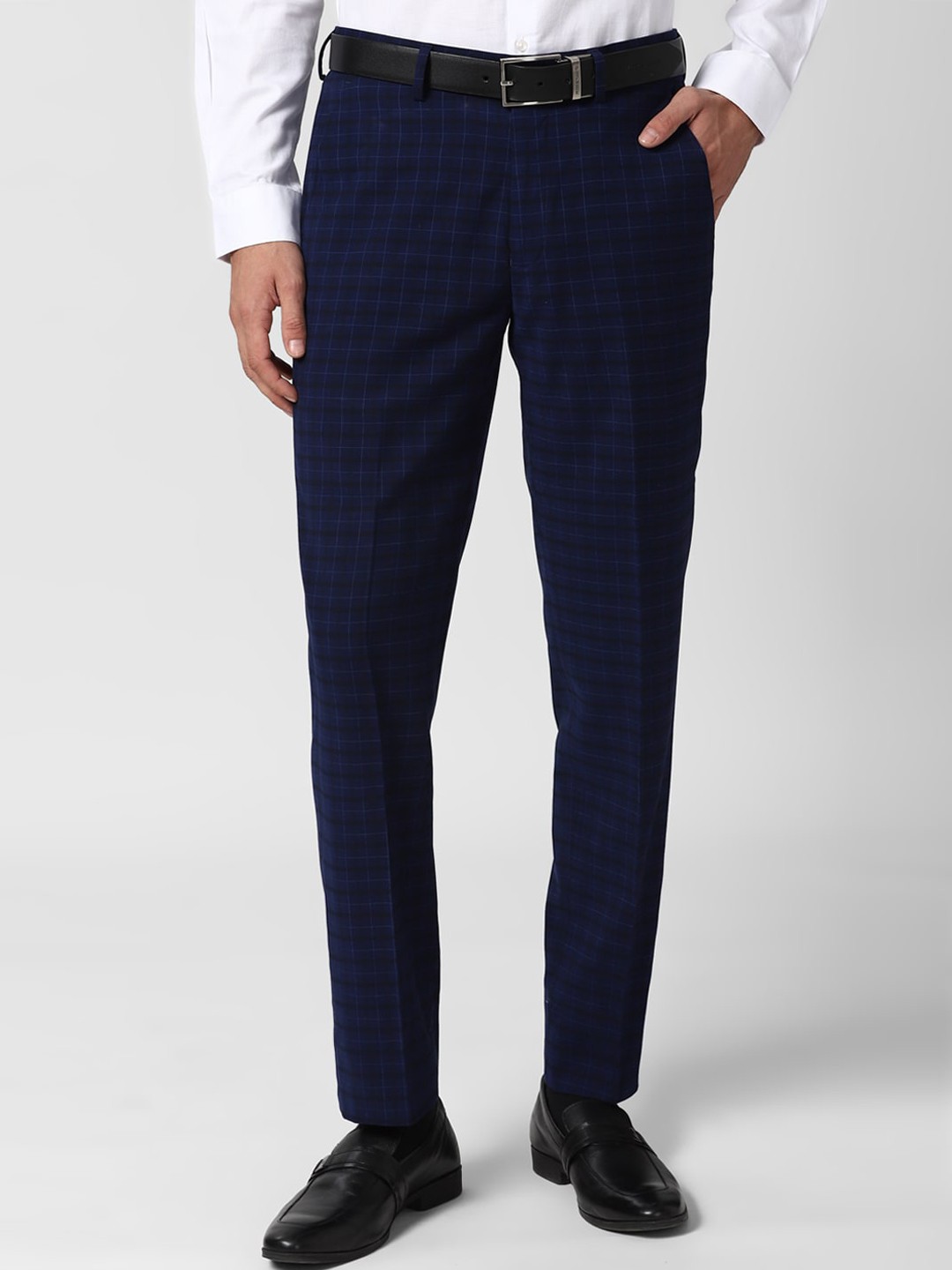 

Peter England Elite Men Navy Blue Checked Slim Fit Formal Trousers