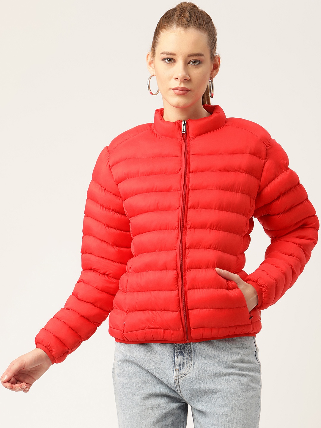 

Okane Women Coral Red Solid Padded Jacket