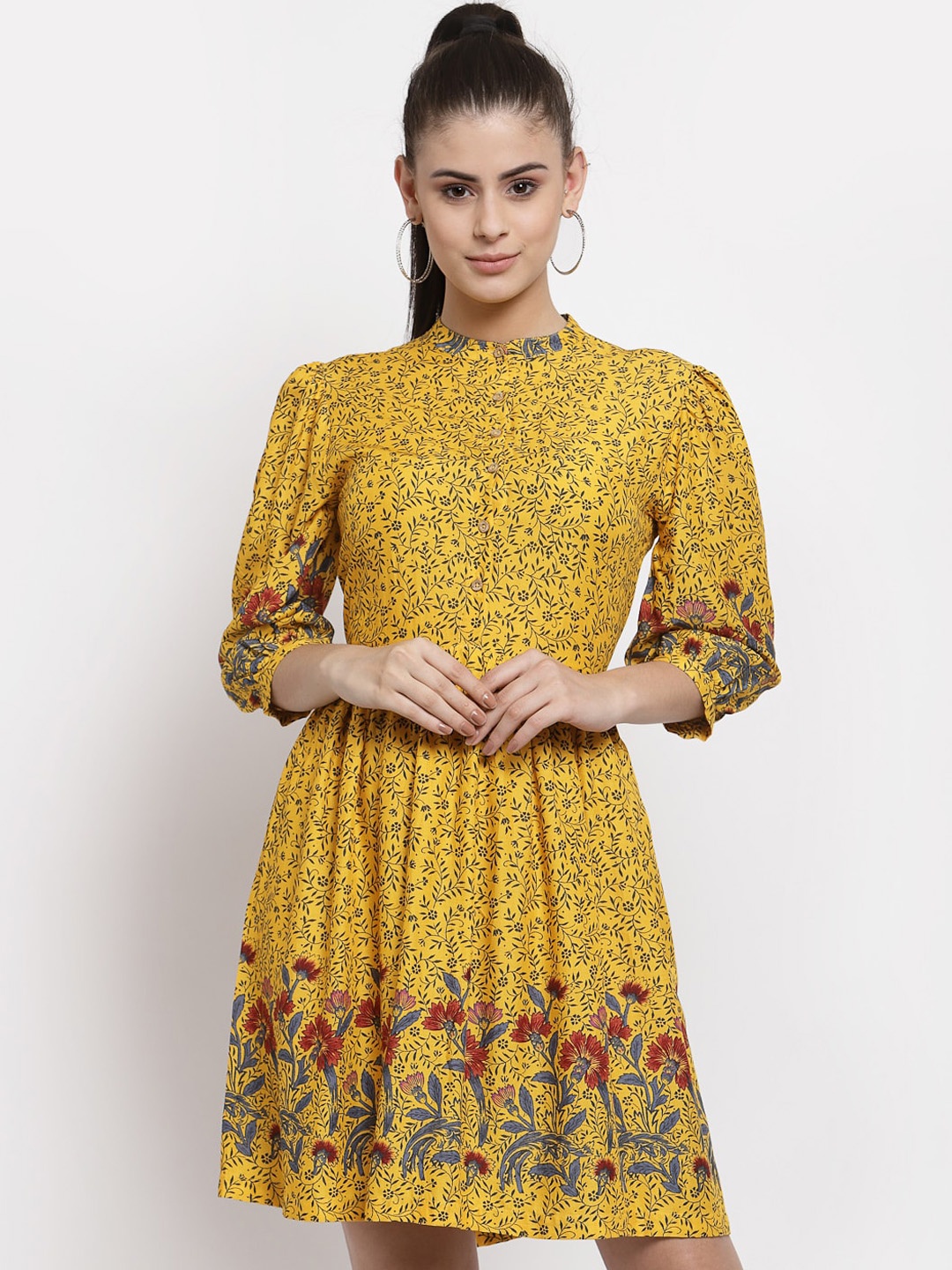 

Style Quotient Yellow Floral Printed Fit & Flare Dress