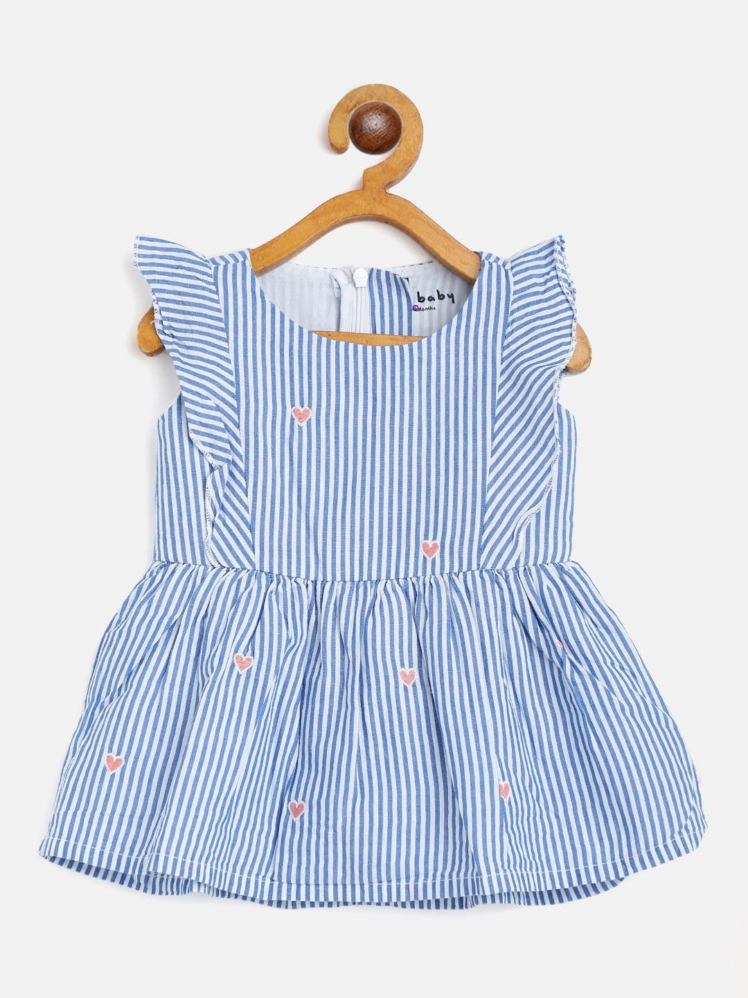 

Gini and Jony Infant Girls Blue & White Striped & Heart Applique Cotton Fit & Flare Dress