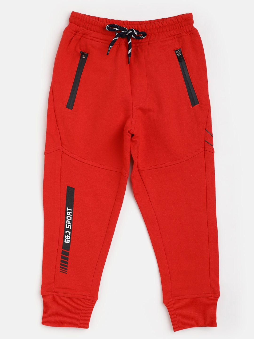 

Gini and Jony Boys Red & Black Pure Cotton Brand Logo Detail Joggers