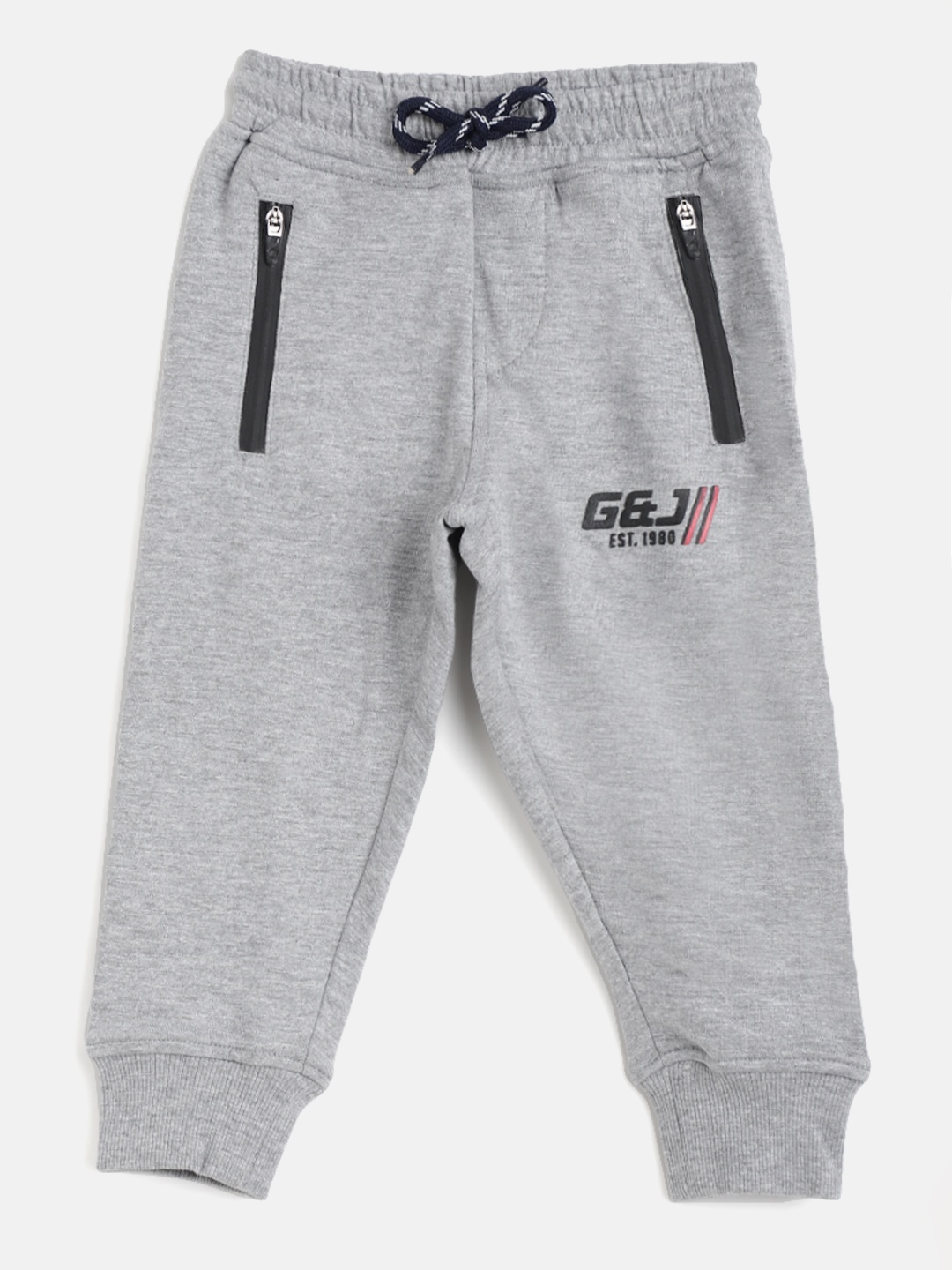 

Gini and Jony Boys Grey Melange Pure Cotton Solid Joggers