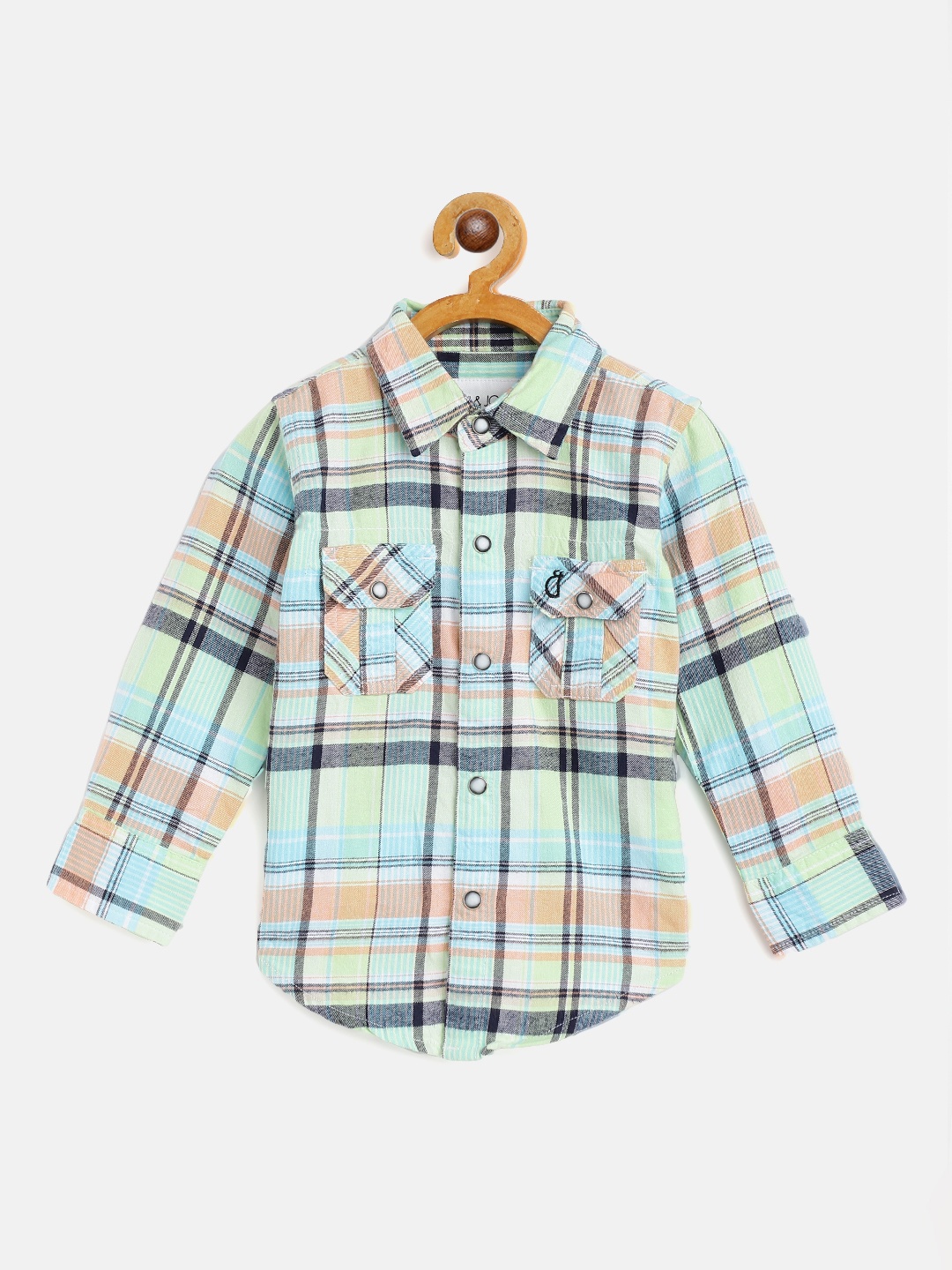 

Gini and Jony Boys Green & Blue Pure Cotton Checked Casual Shirt