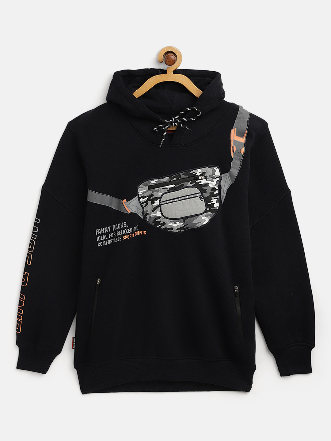 

Gini and Jony Boys Navy Blue & Grey Printed Hooded Sweatshirt
