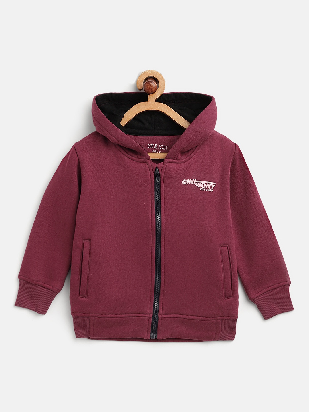 

Gini and Jony Boys Burgundy Printed Back Hooded Sweatshirt