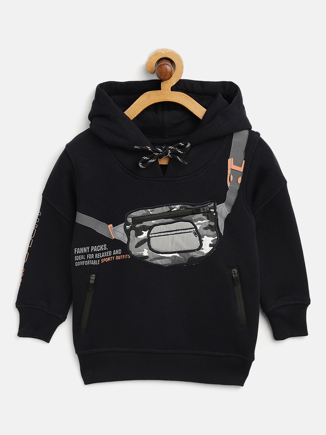 

Gini and Jony Boys Navy Blue & Grey Printed Hooded Sweatshirt