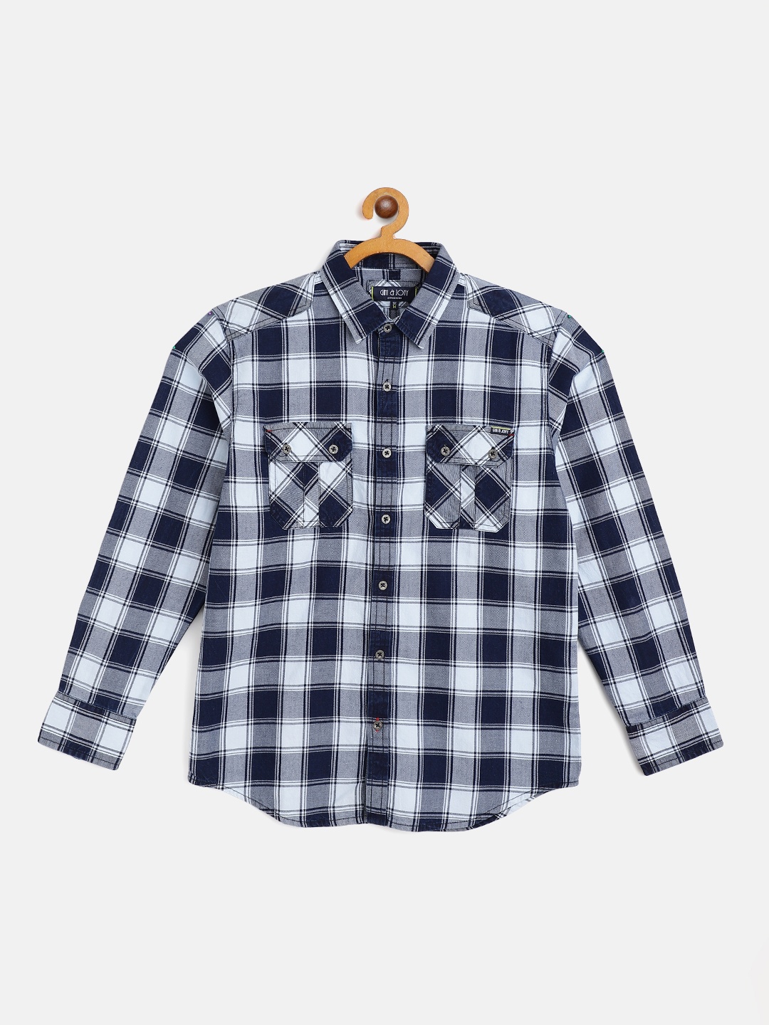 

Gini and Jony Boys Navy Blue & White Checked Pure Cotton Casual Shirt
