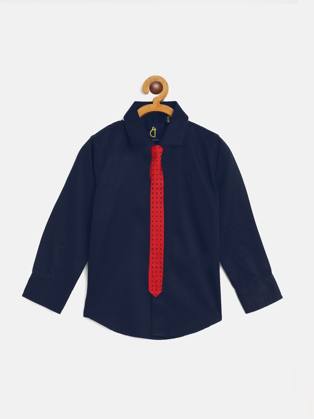

Gini and Jony Boys Navy Pure Cotton Solid Casual Shirt with Printed Tie, Navy blue