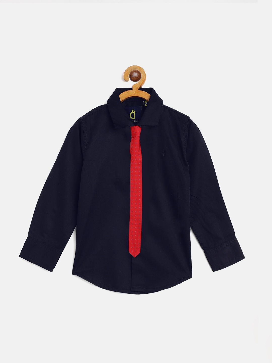 

Gini and Jony Boys Navy Blue Solid Opaque Pure Cotton Smart Casual Shirt with Tie