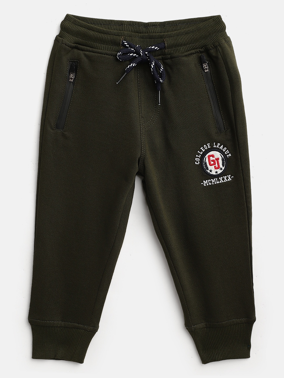 

Gini and Jony Boys Olive Green Solid Pure Cotton Joggers