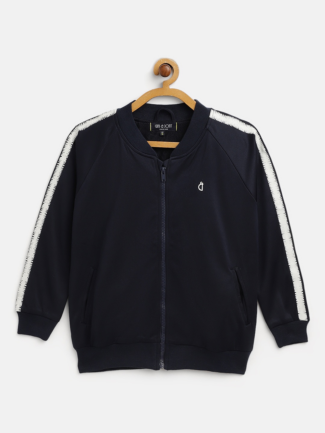 

Gini and Jony Girls Navy Blue & White Brand Logo Print Back Bomber Jacket