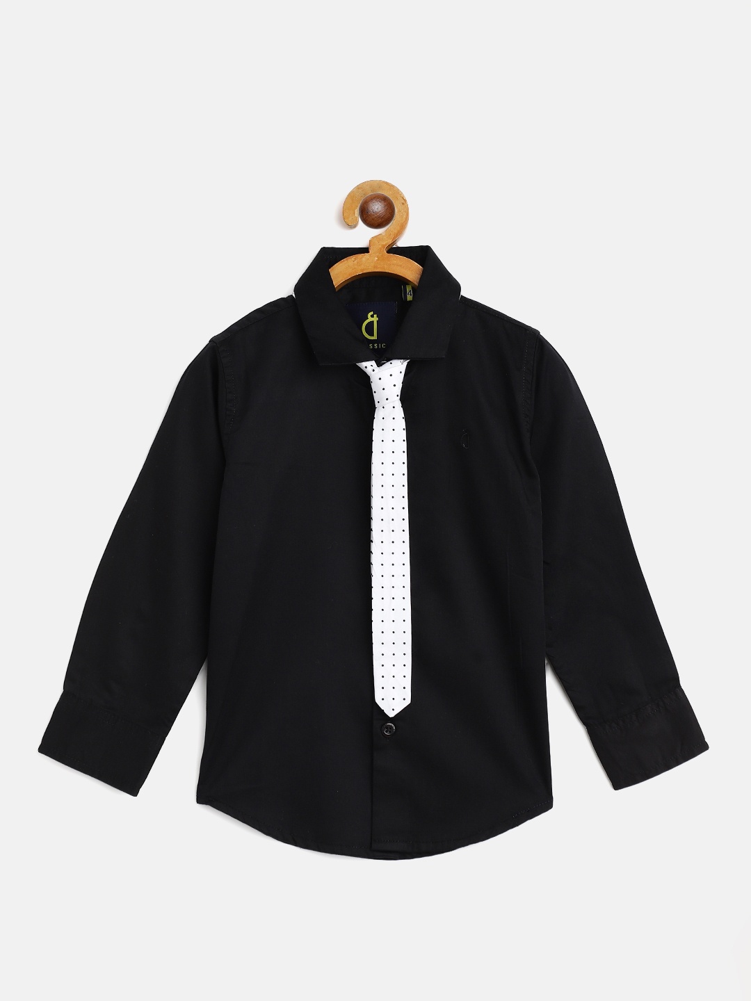 

Gini and Jony Boys Black Pure Cotton Solid Casual Shirt with Printed Tie