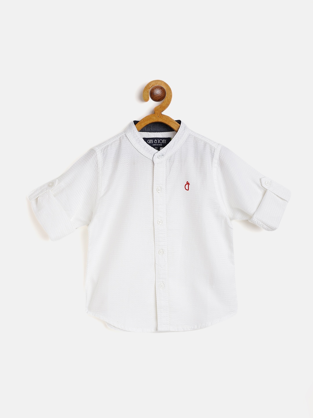 

Gini and Jony Infant Boys White Pure Cotton Textured Opaque Casual Shirt