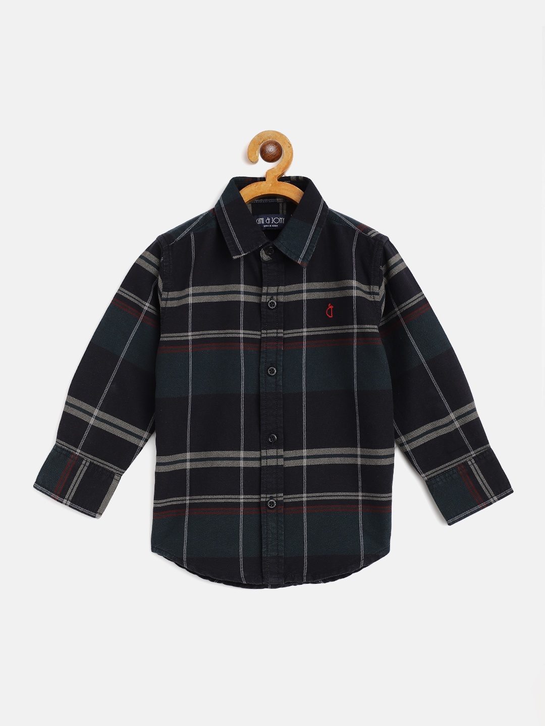 

Gini and Jony Boys Navy Blue & Grey Pure Cotton Checked Casual Shirt