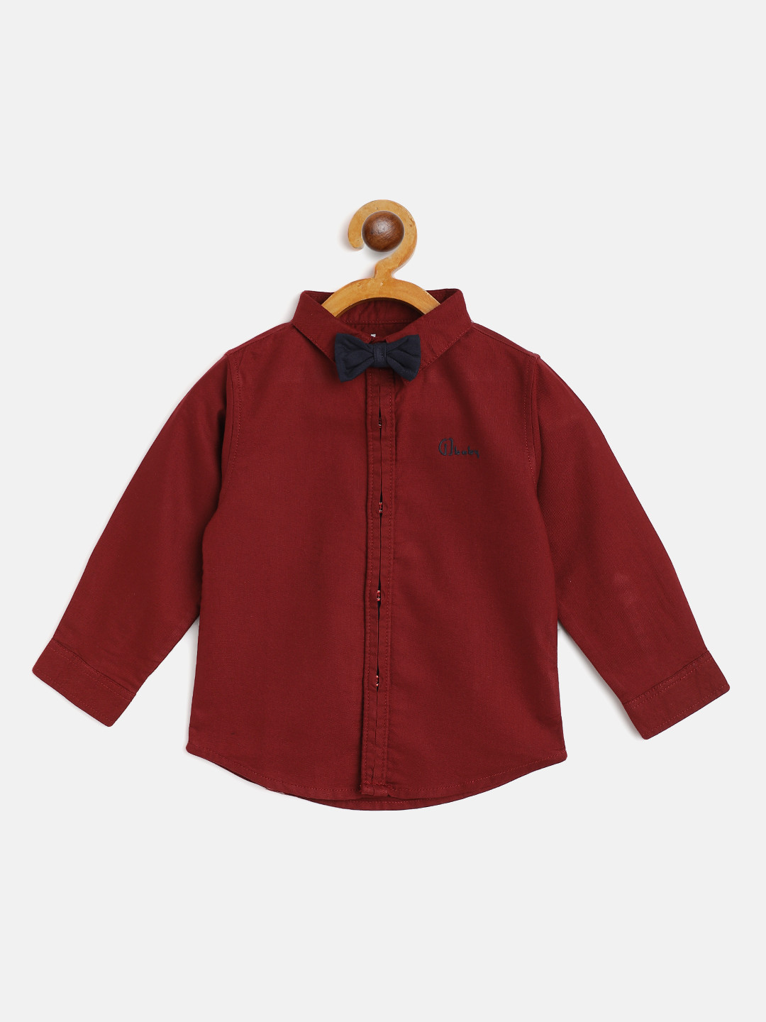 

Gini and Jony Boys Maroon Pure Cotton Solid Casual Shirt with Bow Tie