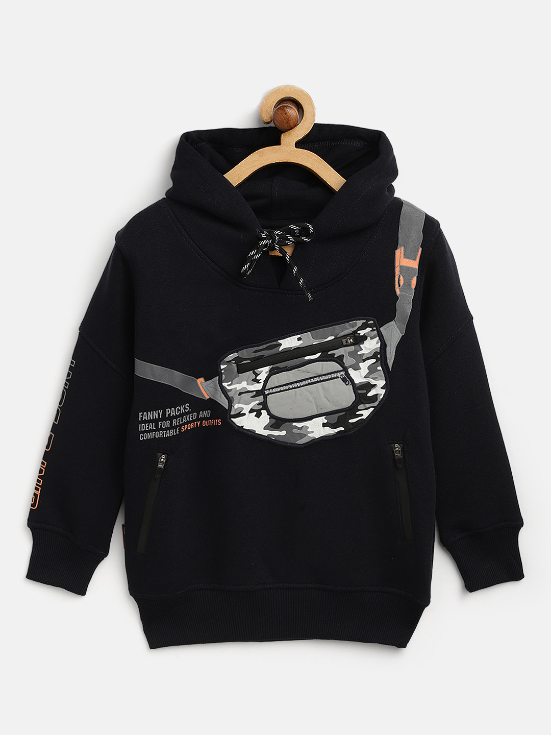 

Gini and Jony Boys Navy Blue & Grey Printed Hooded Sweatshirt