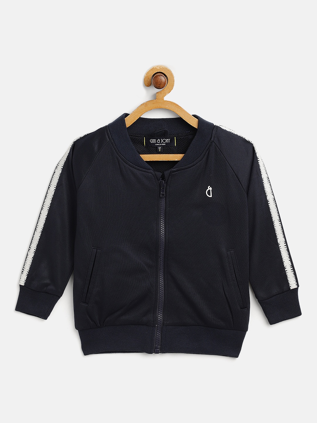

Gini and Jony Girls Navy Blue & White Brand Logo Print Back Bomber Jacket