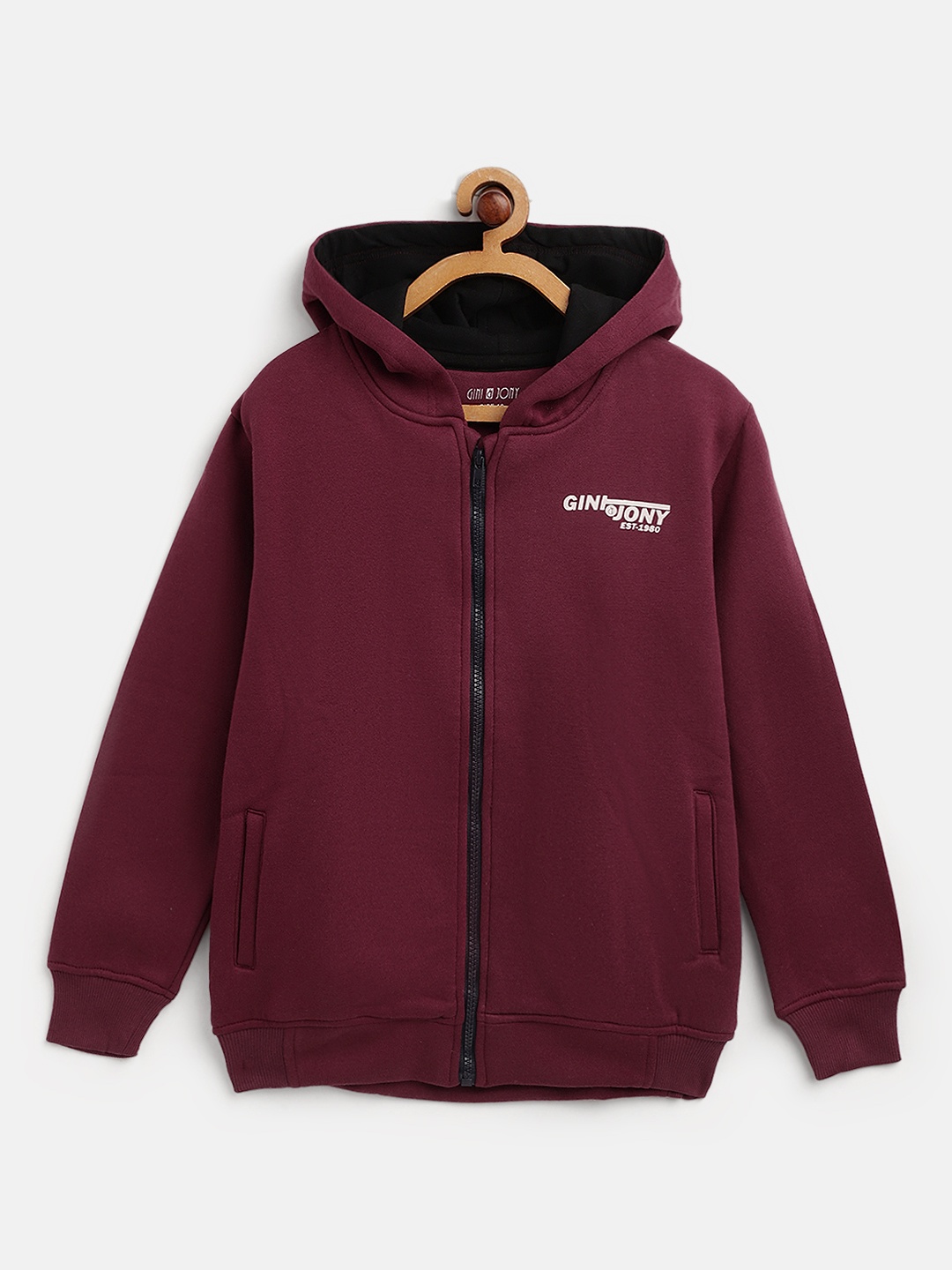 

Gini and Jony Boys Burgundy Printed Back Hooded Sweatshirt