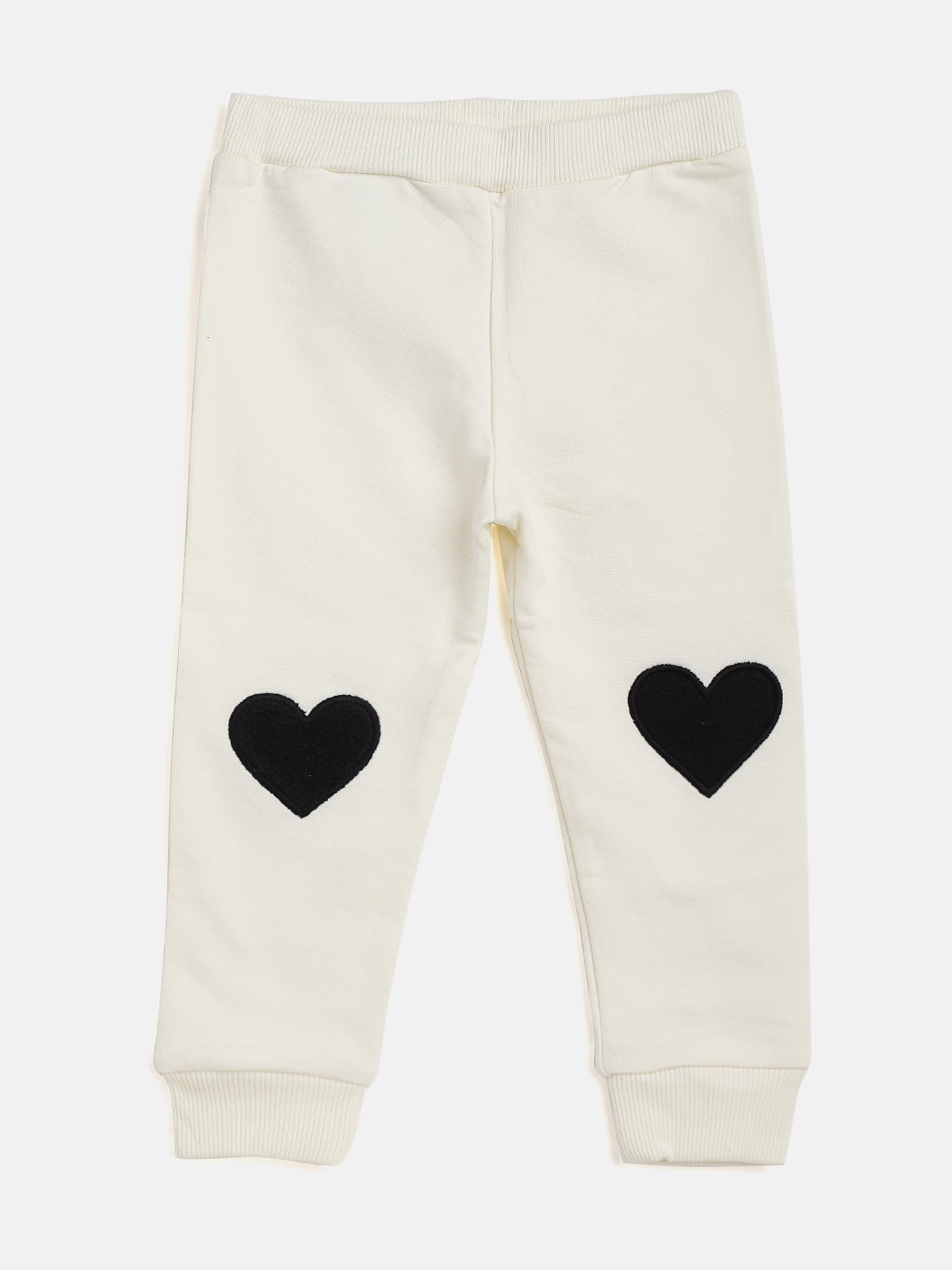 

Gini and Jony Infant Girls Off-White & Black Solid Cotton Joggers with Heart Applique