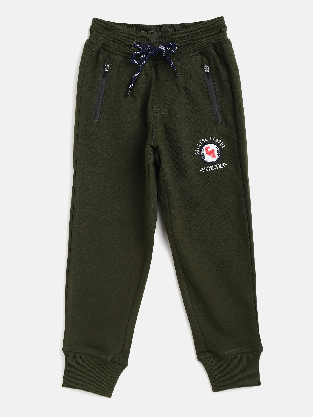 

Gini and Jony Boys Dark Olive Green Pure Cotton Solid Joggers