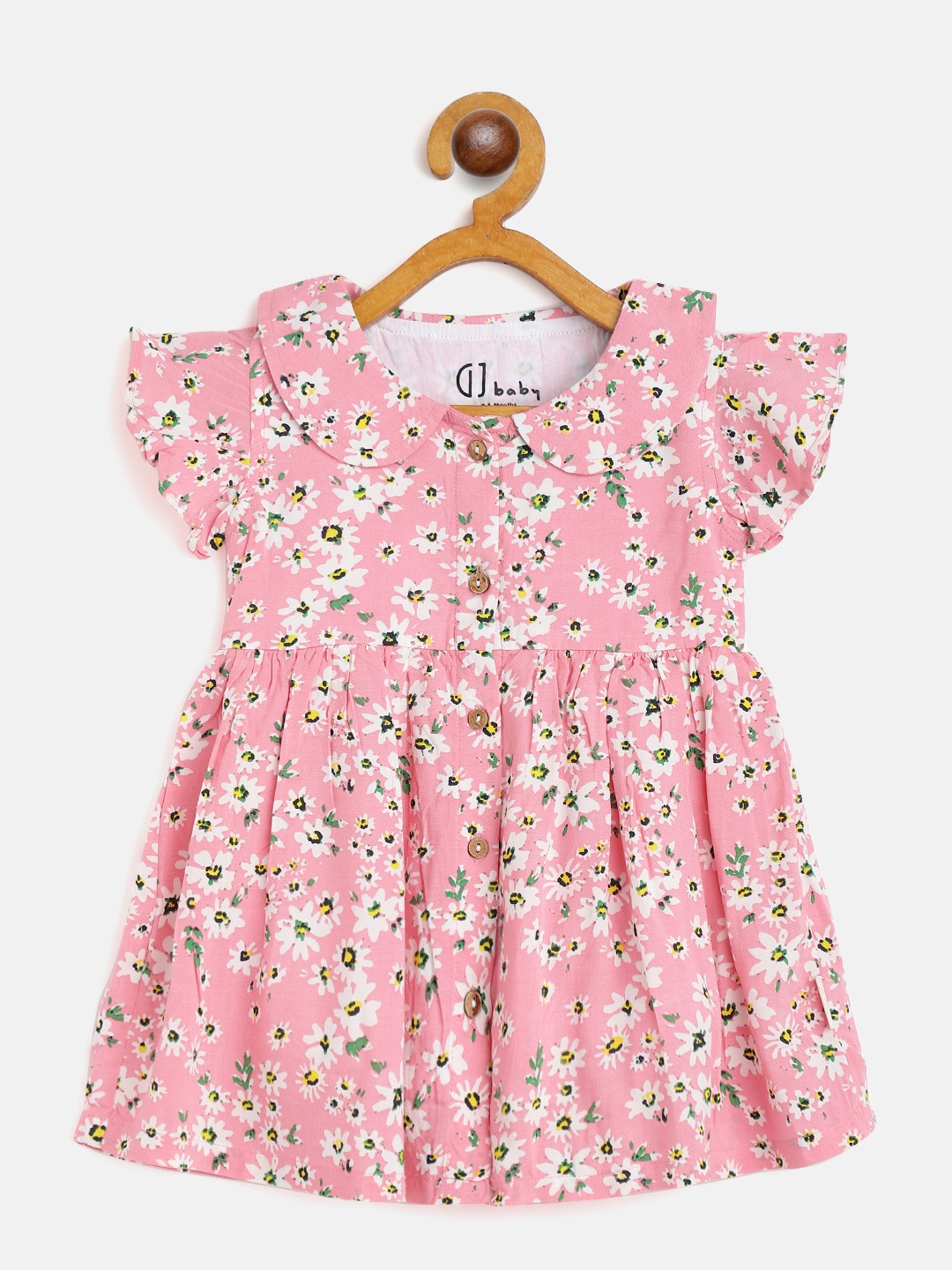 

Gini and Jony Infant Girls Pink & White Floral Peter Pan Collar Fit & Flare Dress