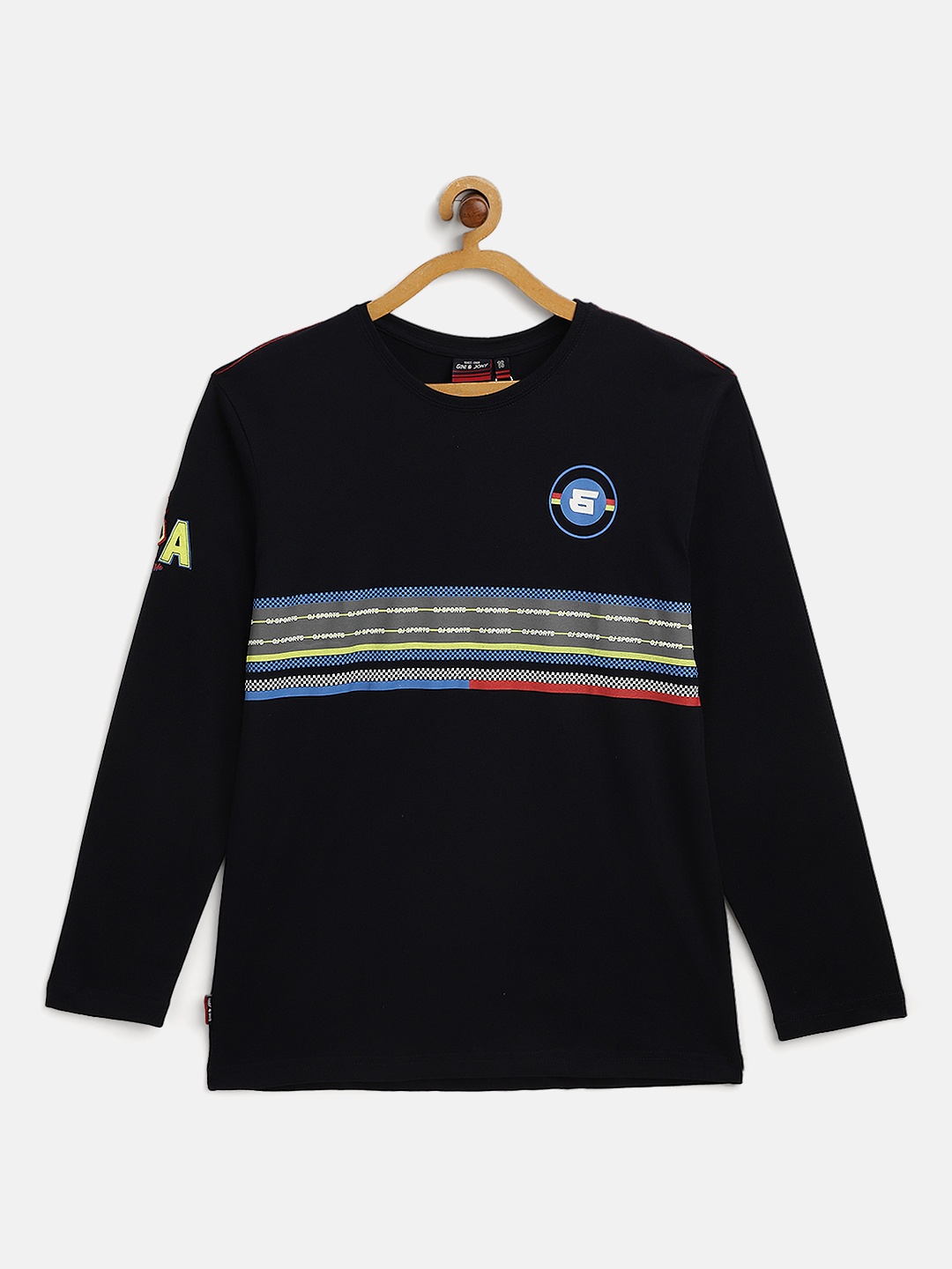 

Gini and Jony Boys Navy Blue & Grey Striped Cotton T-shirt