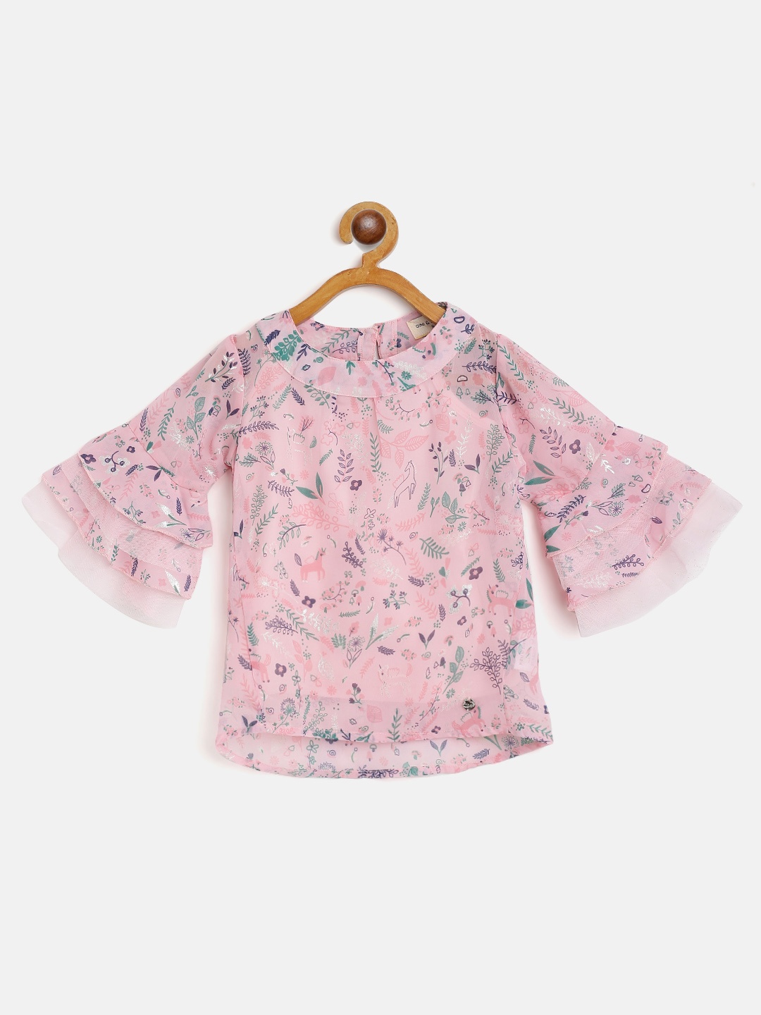 

Gini and Jony Girls Pink Sheer Printed Top