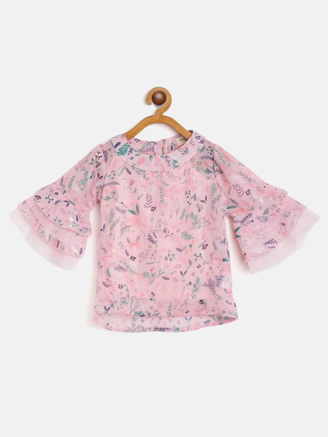

Gini and Jony Girls Pink & Navy Blue Floral Regular Top with Inner Slip