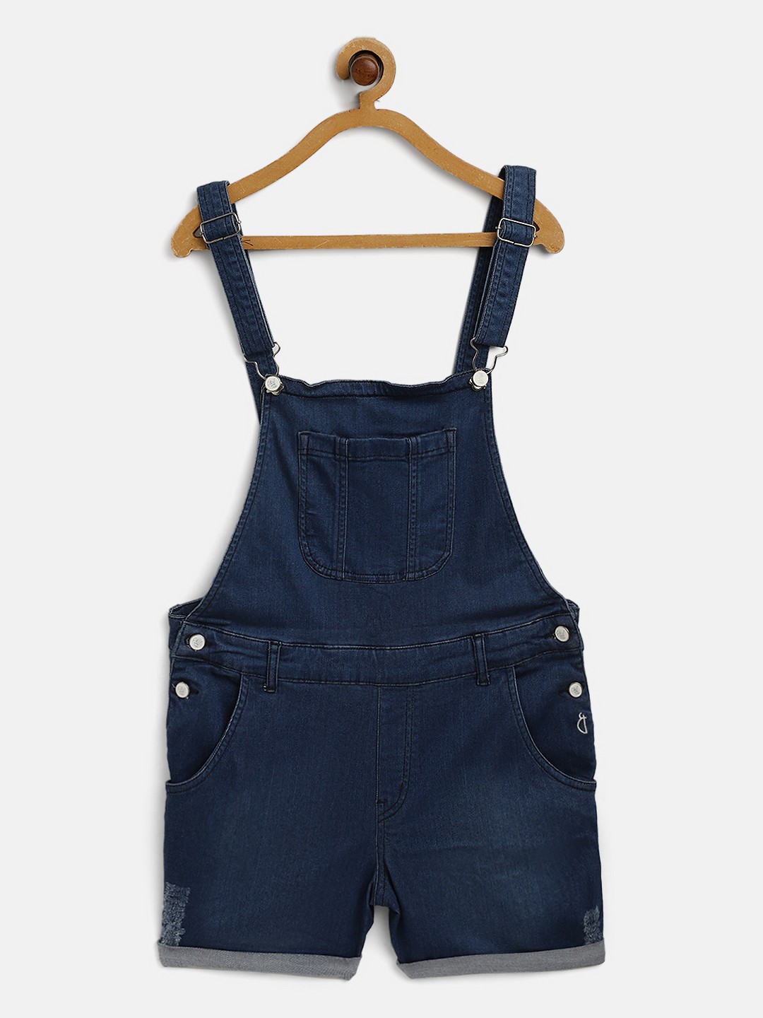 

Gini & Jony Girls Navy Blue Washed Distressed Denim Dungaree Shorts