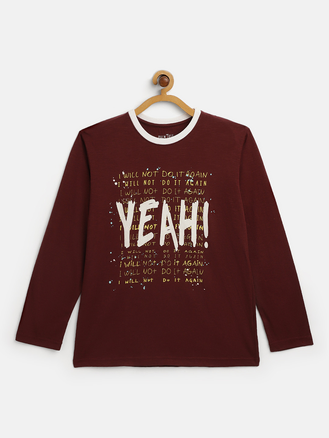 

Palm Tree Boys Maroon White Pure Cotton Typography Printed Pure Cotton T-shirt