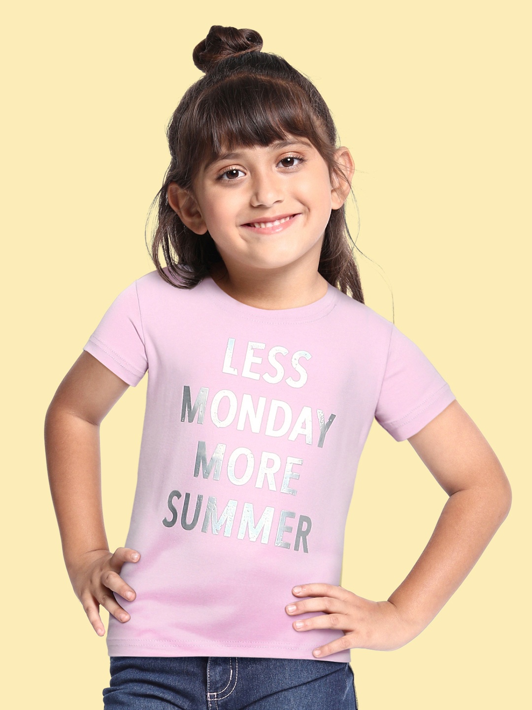 

Gini and Jony Girls Lavender & Silver Typography Print T-shirt